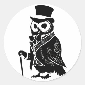 Adesivo Redondo Vintage Owl Gentleman Silhouette