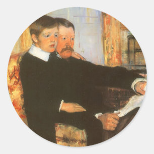 Adesivo Redondo Vintage Padre e Filho Retrato de Mary Cassatt