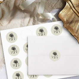 Adesivo Redondo Vintage Palm Monogrammed Wedding