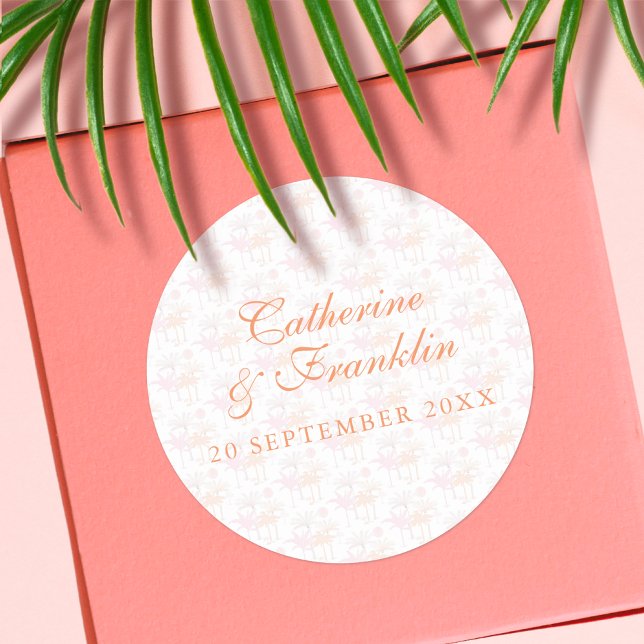 Adesivo Redondo Vintage Palm Tree Casamento Tropical (Criador carregado)