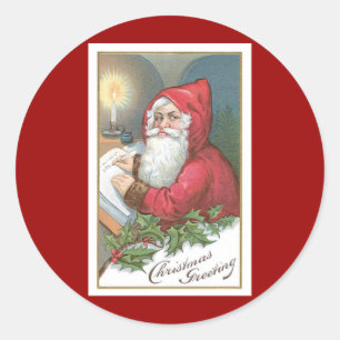 Adesivo Redondo Vintage Papai Noel do cumprimento do Natal