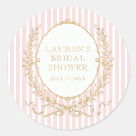 Adesivo Redondo Vintage Paris Glam | Pink Stripe Bridal Shower