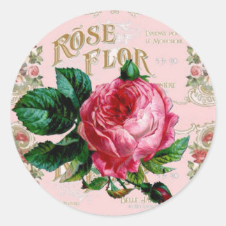 Adesivo Redondo Vintage Paris Typografia, Rosa