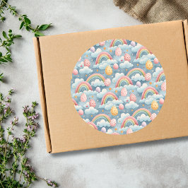 Adesivo Redondo Vintage Pastel Rainbow Easter Eggs with Clouds