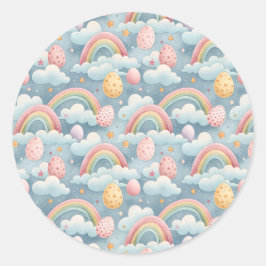 Adesivo Redondo Vintage Pastel Rainbow Easter Eggs with Clouds