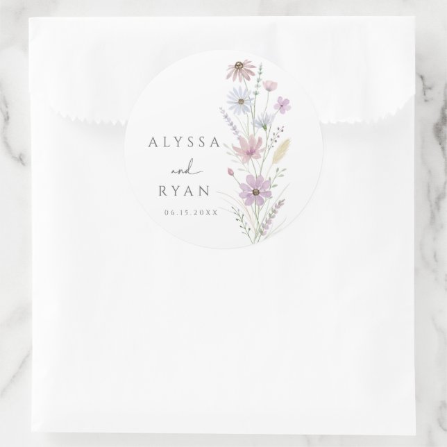 Adesivo Redondo Vintage Pastel Wildflower Wedding (Bolsa)
