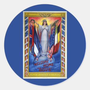 Adesivo Redondo Vintage Patriotic America, Peace Justice Liberty