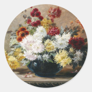 Adesivo Redondo Vintage Paul Biva Astern em vase Floral