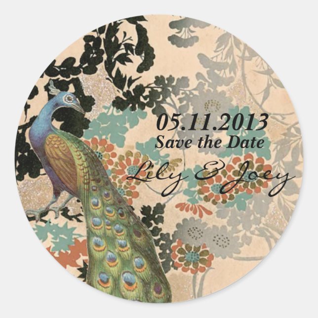 Adesivo Redondo Vintage Peacock (Frente)