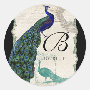 Adesivo Redondo Vintage Peacock 5 - Selo de Casamento ou Vinheta