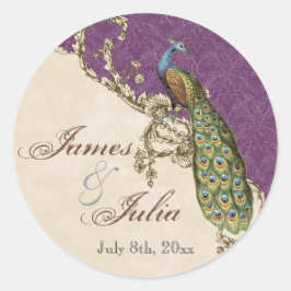 Adesivo Redondo Vintage Peacock & Etchings Casamento