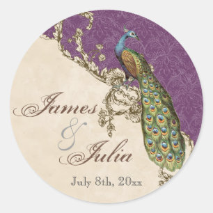 Adesivo Redondo Vintage Peacock & Etchings Casamento