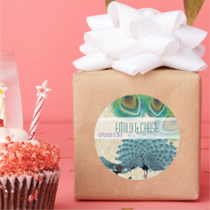 Adesivo Redondo Vintage Peacock Feather Casamento