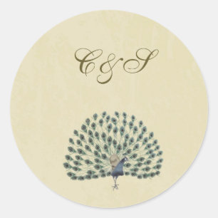 Adesivo Redondo Vintage Peacock Weding Stickers