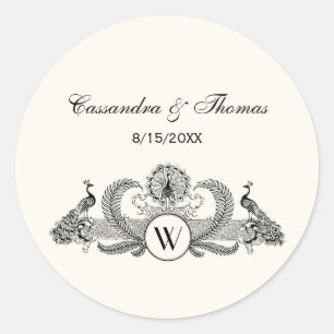 Adesivo Redondo Vintage Peacocks Monograma Ivory BG