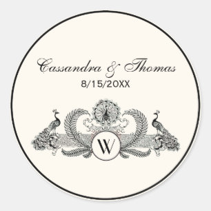 Adesivo Redondo Vintage Peacocks Monograma Ivory BG