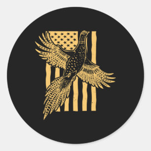 Adesivo Redondo Vintage Pheasant Bird Hunter Flag American Hunting