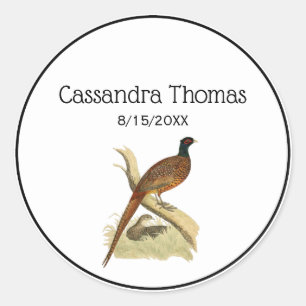 Adesivo Redondo Vintage Pheasant na Cor de Desenho da Pássaro do B