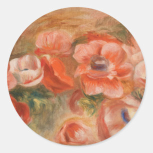 Adesivo Redondo Vintage Pierre Auguste Renoir - Anemonas Azuis Ros