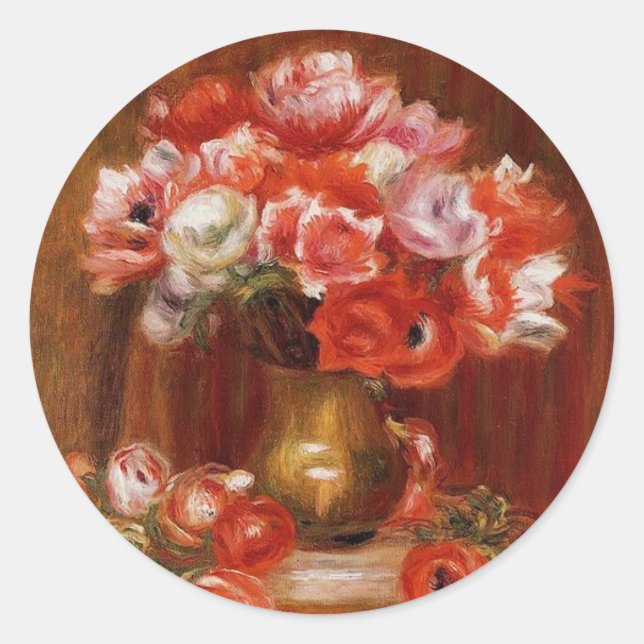 Adesivo Redondo Vintage Pierre-Auguste Renoir Anemones (Frente)