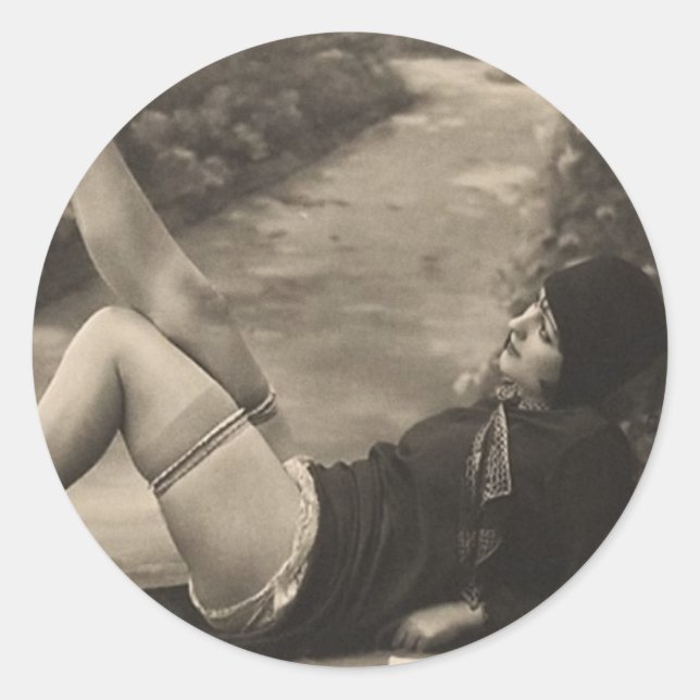 Adesivo Redondo Vintage Pin-Up Girl Stickers (Frente)