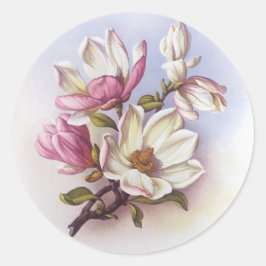 Adesivo Redondo Vintage Pink Magnolia Retro Botânica Stickers