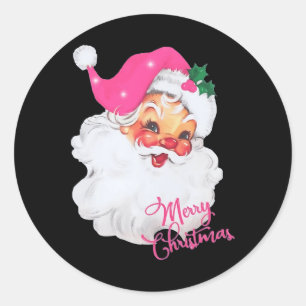 Adesivo Redondo Vintage Pink Papai Noel Feliz Natal Pijama X