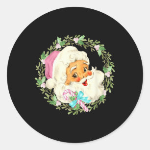 Adesivo Redondo Vintage Pink Papai Noel Rosa Design de Natal