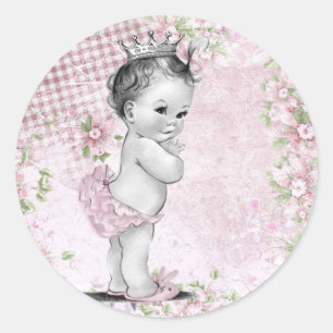 Adesivo Redondo Vintage Pink Princess Chá de fraldas Stickers
