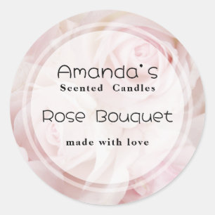 Adesivo Redondo Vintage Pink Roses Elegante Buquê Candle Biz