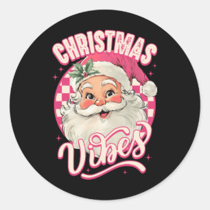 Adesivo Redondo Vintage Pink Santa Claus Pink Vibes de Natal Rosa