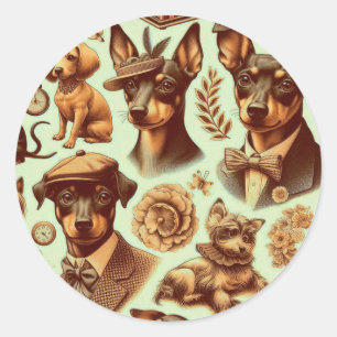 Adesivo Redondo Vintage Pinscher Seamless