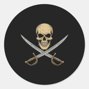 Adesivo Redondo Vintage Pirate Skull Caribe Cruise Halloween Sk
