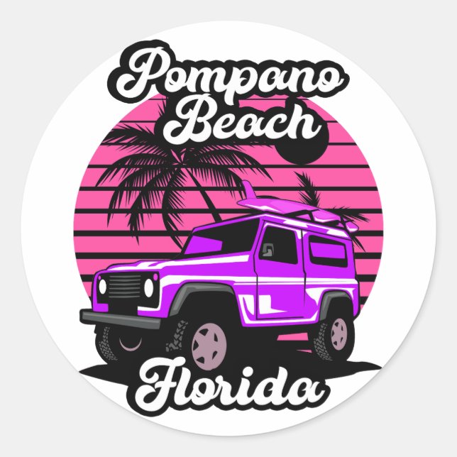 Adesivo Redondo Vintage Pompano Beach (Frente)