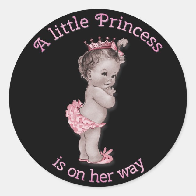 Adesivo Redondo Vintage Princess Chá de fraldas Black Pink (Frente)