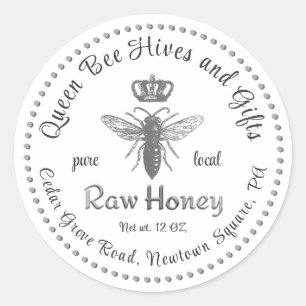 Adesivo Redondo Vintage Queen Bee Honey Crown Script White