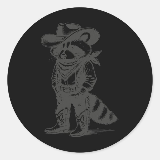 Adesivo Redondo Vintage Raccoon Cowboy Trash Panda Ocidental (Frente)