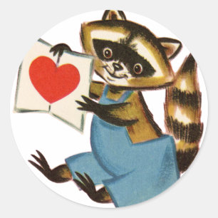 Adesivo Redondo Vintage Raccoon Love