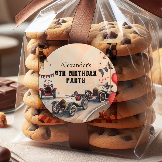 Adesivo Redondo Vintage Racing Boys Birthday Party (Criador carregado)