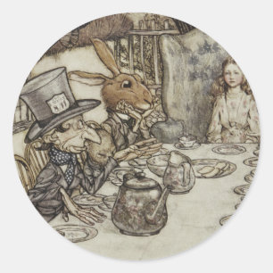 Adesivo Redondo Vintage Rackham Mad Tea Party Alice no País das Ma