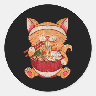 Adesivo Redondo Vintage Ramen Cat Comida Japonesa Raparigas Animas