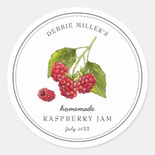 Adesivo Redondo Vintage Raspberry em Jam branco 