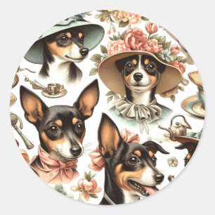 Adesivo Redondo Vintage Rat Terrier Seamless