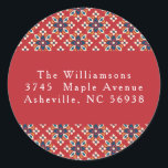 Adesivo Redondo Vintage Red Blue Christmas Return Endereço<br><div class="desc">Vintage Red Blue Geométrico Merry Christmas Return Endereço Clássico Round Sticker</div>