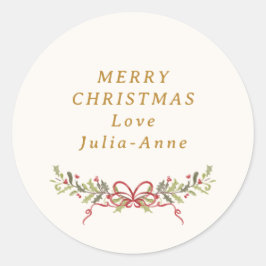 Adesivo Redondo vintage red bow botanical custom holiday