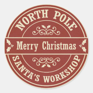 Adesivo Redondo Vintage red Felry Christmas North Poli sticker