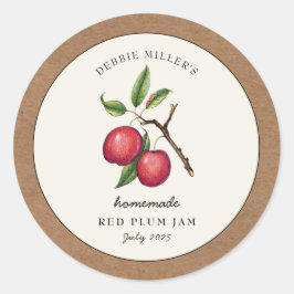 Adesivo Redondo Vintage Red Plum Jam Kraft paper border