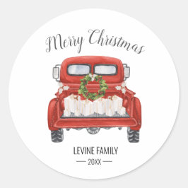 Adesivo Redondo Vintage Red Truck Family Feliz Natal