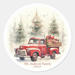 Adesivo Redondo Vintage Red Truck Round Stickers