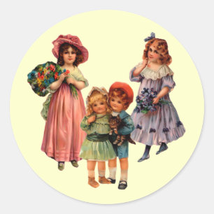 Adesivo Redondo Vintage Reproduction Victorian Children Sticker